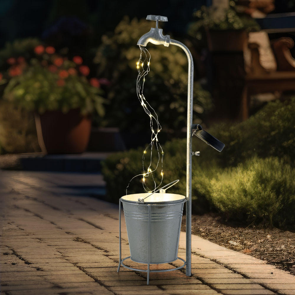 LED AUSSENLEUCHTE Solar Wasserhahn Silber - Silberfarben, Metall (17/16/62cm)