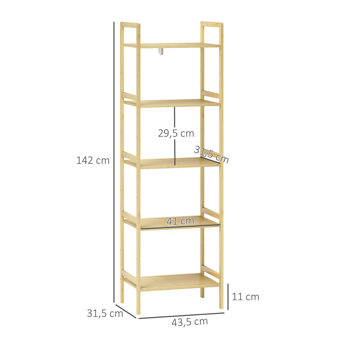 BADREGAL mit 5 Ebenen, 43,5 x 31,5 x 142 cm, Naturholz - Naturfarben, Naturmaterialien (43.5/142/31.5cm) - HOMCOM