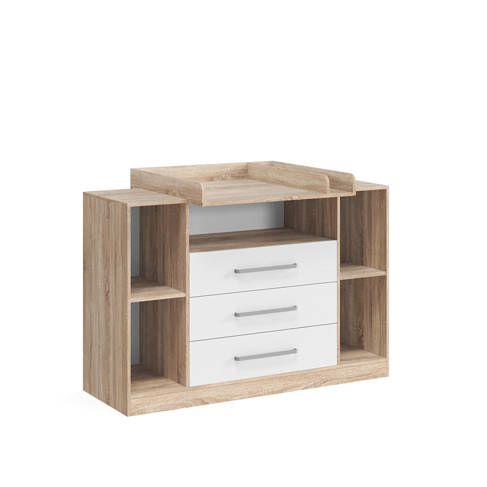 PREVIJALNA OMARA Olina, Sonoma/Bela, 138.3 x 93 cm - bela/hrast sonoma, leseni material (138.3/93/50cm) - Vicco