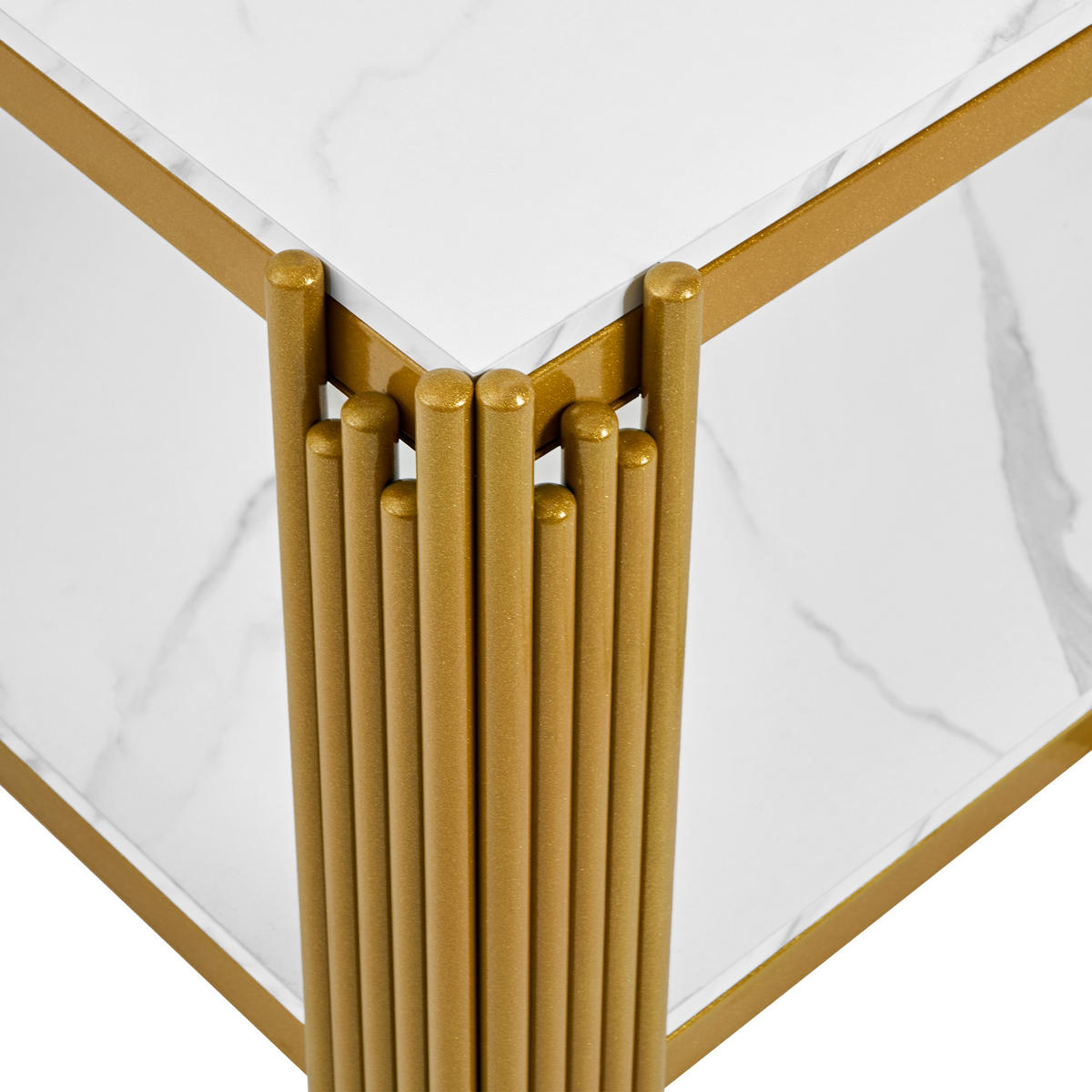 COUCHTISCH in Weiß-Gold Wohnzimmertisch mit Metallbeinen für Wohnzimmer, B140/T64/H46cm - Goldfarben/Weiß, Holzwerkstoff/Metall (64/114/46cm) - STILVORA