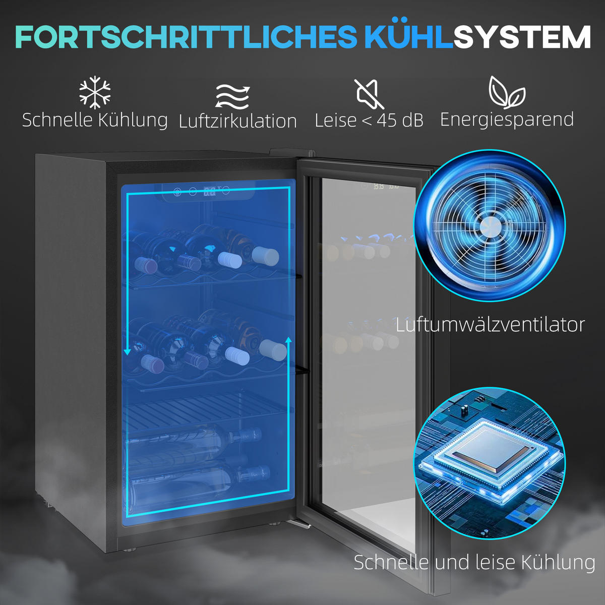 WEINKÜHLSCHRANK 43/46/74 cm Schwarz - Schwarz, Metall (43/74/46cm) - HOMCOM