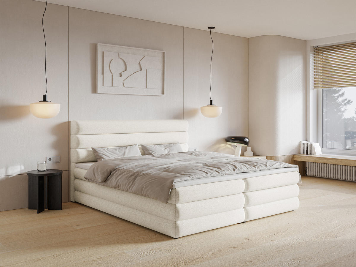 BOXBETT Alegre Hellbeige Chenille 140/200 cm - Beige/Schwarz, Kunststoff/Textil (140/200cm) - Selsey