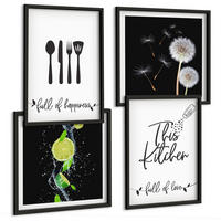 BILDER SET 4er Set - 50x50 cm & 40x60 cm Schwarzer Rahmen - Löwenzahn-Kalk-Kücheninschriften - Schwarz, Kunststoff (50/50cm) - TULUP
