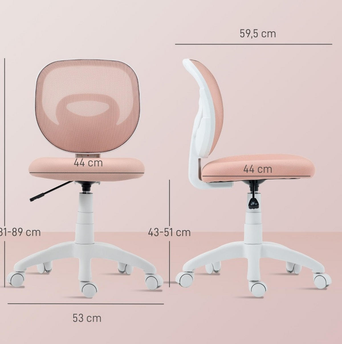 BÜROSTUHL ergonomisch höhenverstellbar Netzrücken Pink - Pink, Kunststoff (53/89/59.5cm) - Meubliv
