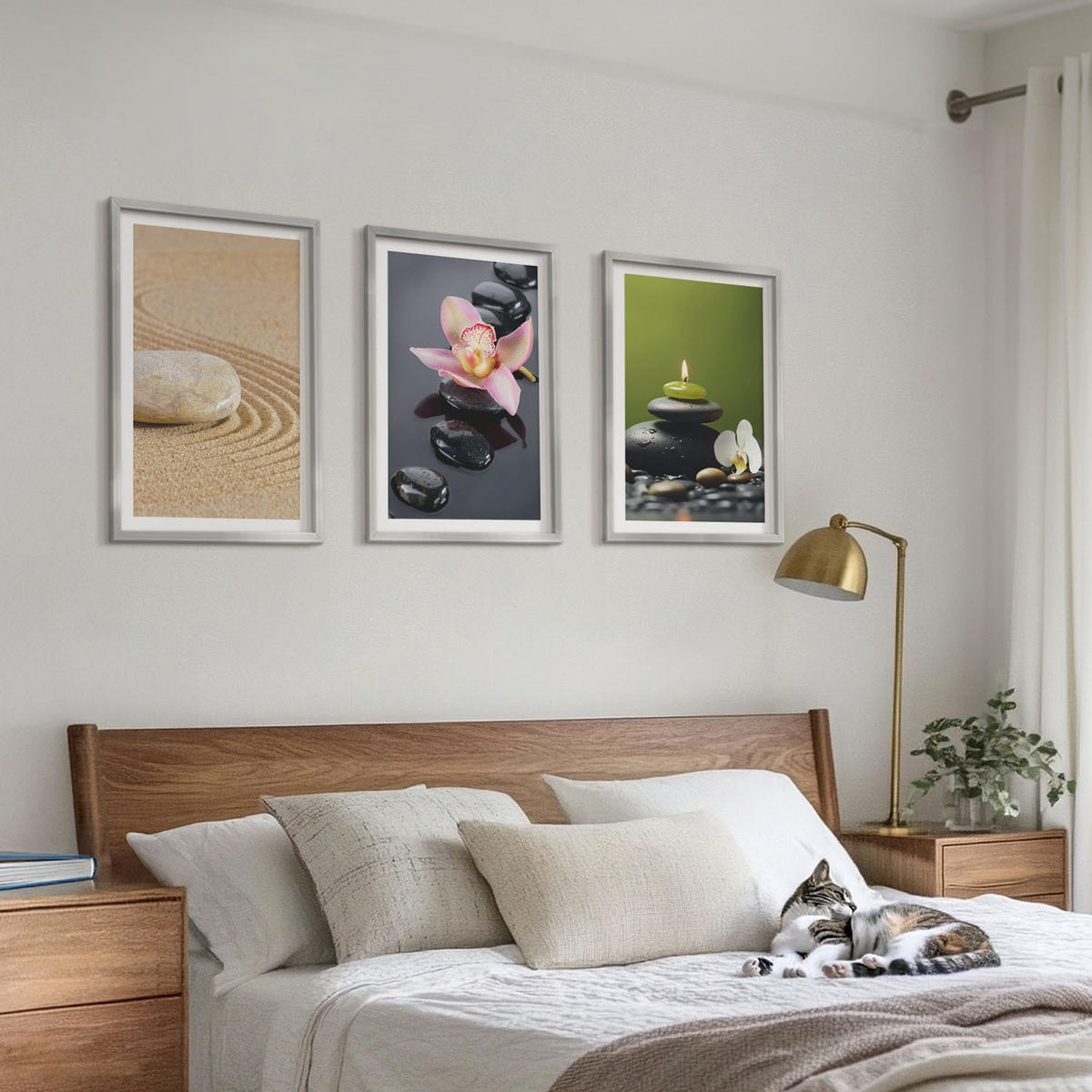 BILDER SET 3er Set - 40x60 cm Silberner Rahmen - Entspannende Zen-Steinmotive - Silberfarben, Kunststoff (40/60cm) - TULUP