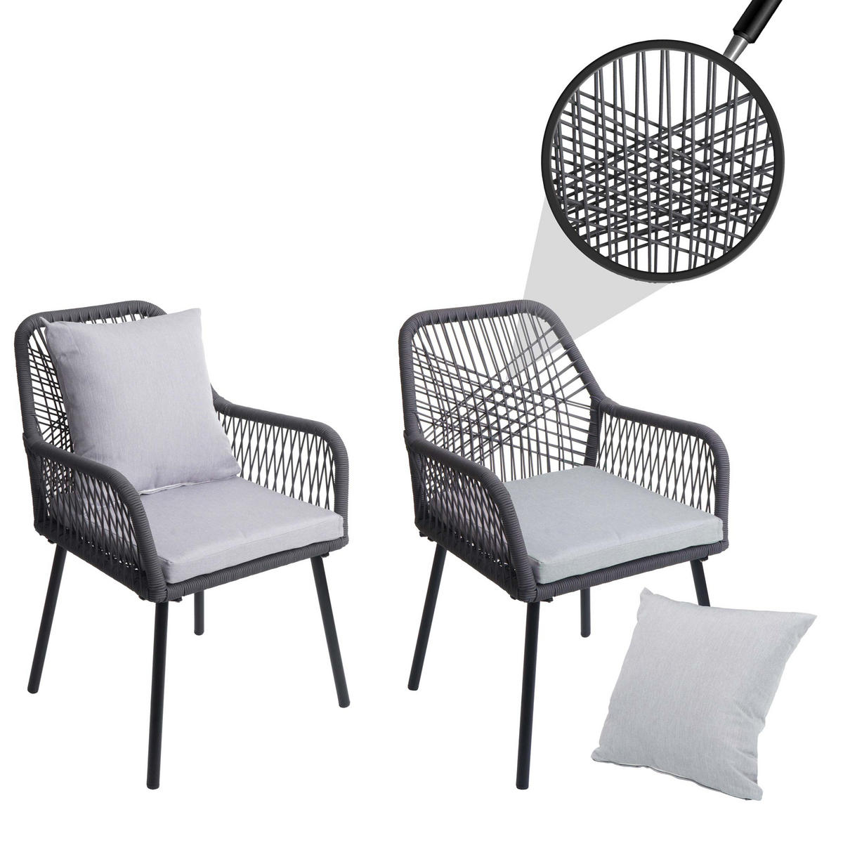 GARTENSTUHL Anthrazit, Grau - Anthrazit/Grau, Textil (54/81/62cm) - MCW