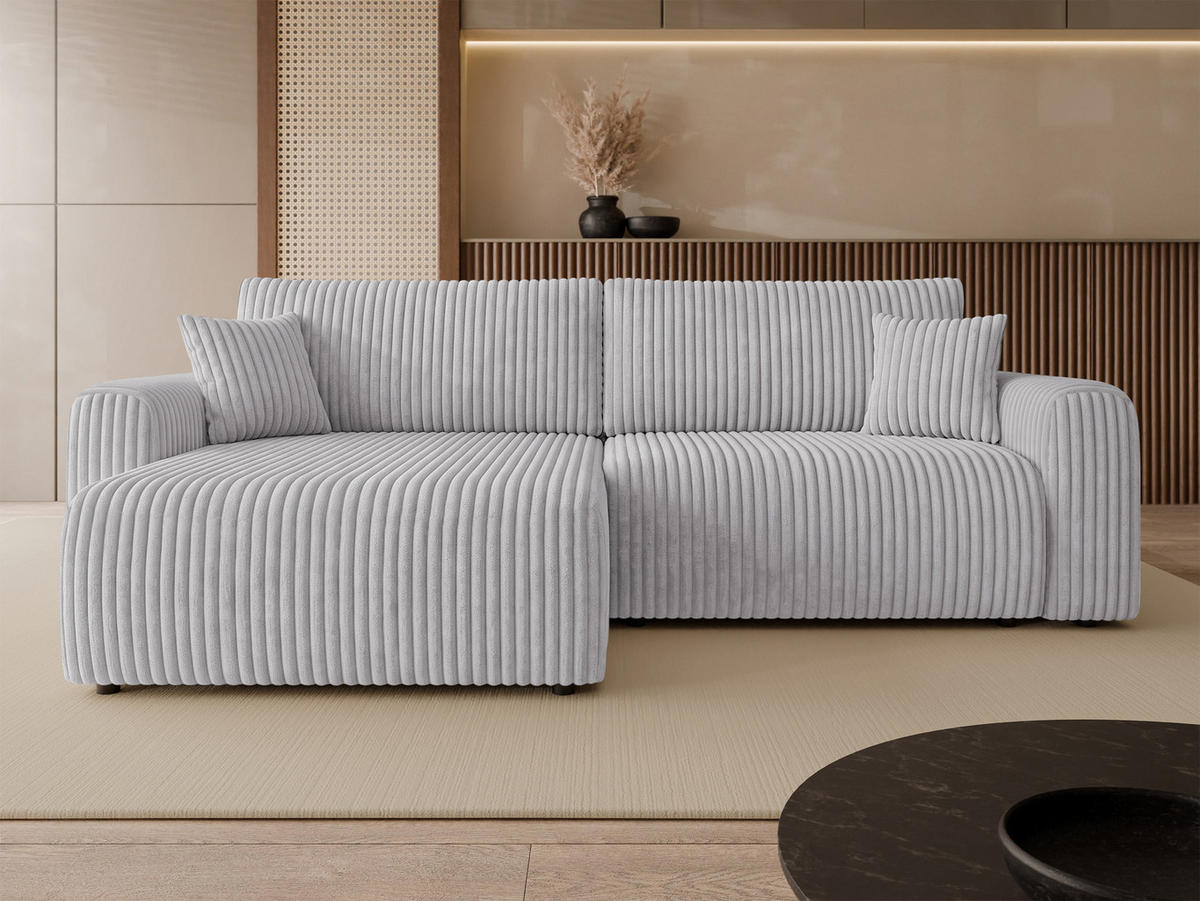 ECKSCHLAFSOFA Floryn L Cord Bis - Hellgrau/Schwarz, Holz/Kunststoff (245/145cm) - MIRJAN24