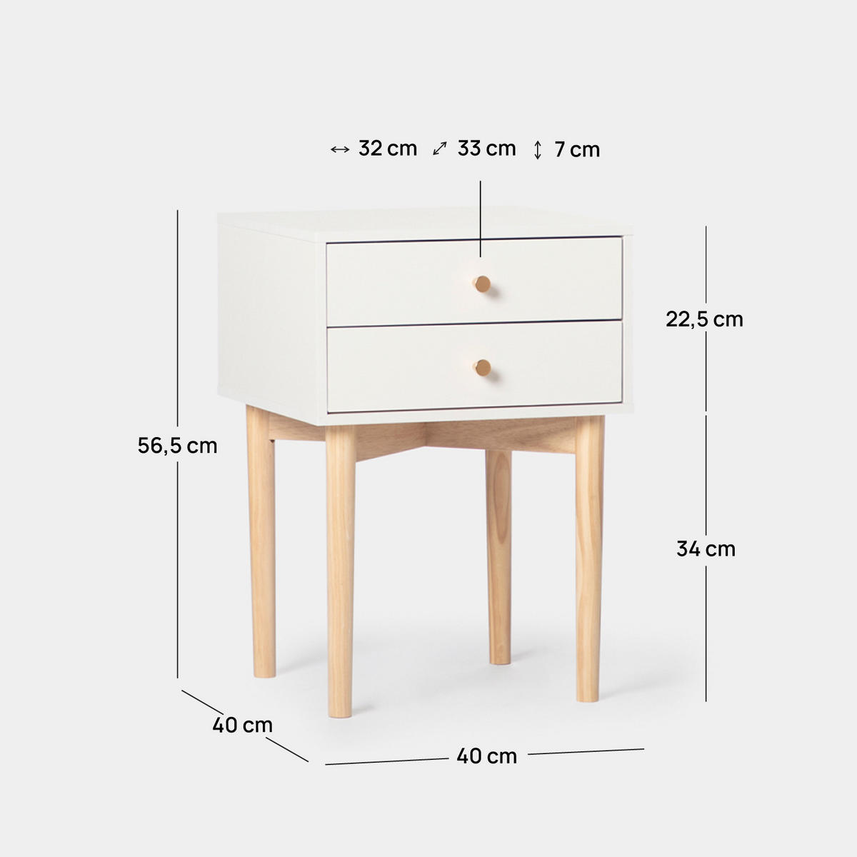 NACHTTISCH 2 SCHUBLADEN Vichy Weiß 40 cm x 56,5 cm - Weiß, Holzwerkstoff (40/56/40cm) - Klast Home