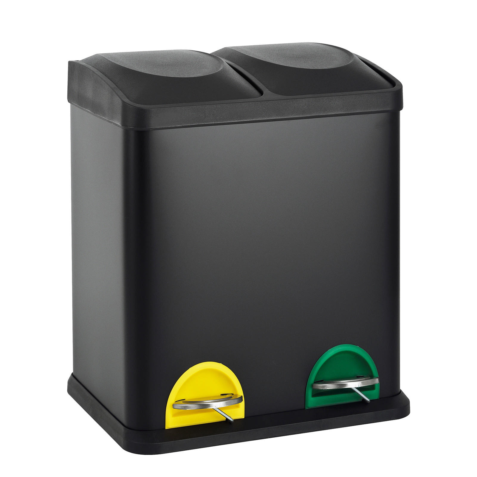 MÜLLEIMER TC2X15 30L 2x15 Treteimer Papierkorb Mülltrennung - Schwarz, Metall (41/44/30cm) - SVITA