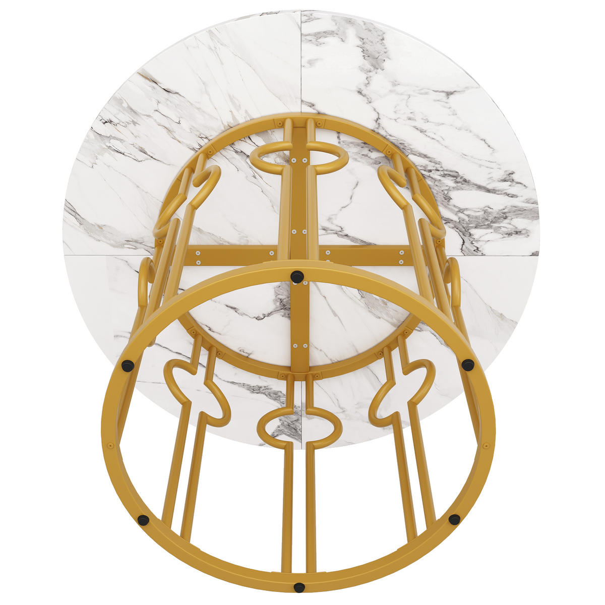 ESSTISCH 100/100/76 cm Weiß Gold runder Tisch aus MDF mit Metallbeinen - Goldfarben, Holzwerkstoff (100/100/76cm) - OKWISH