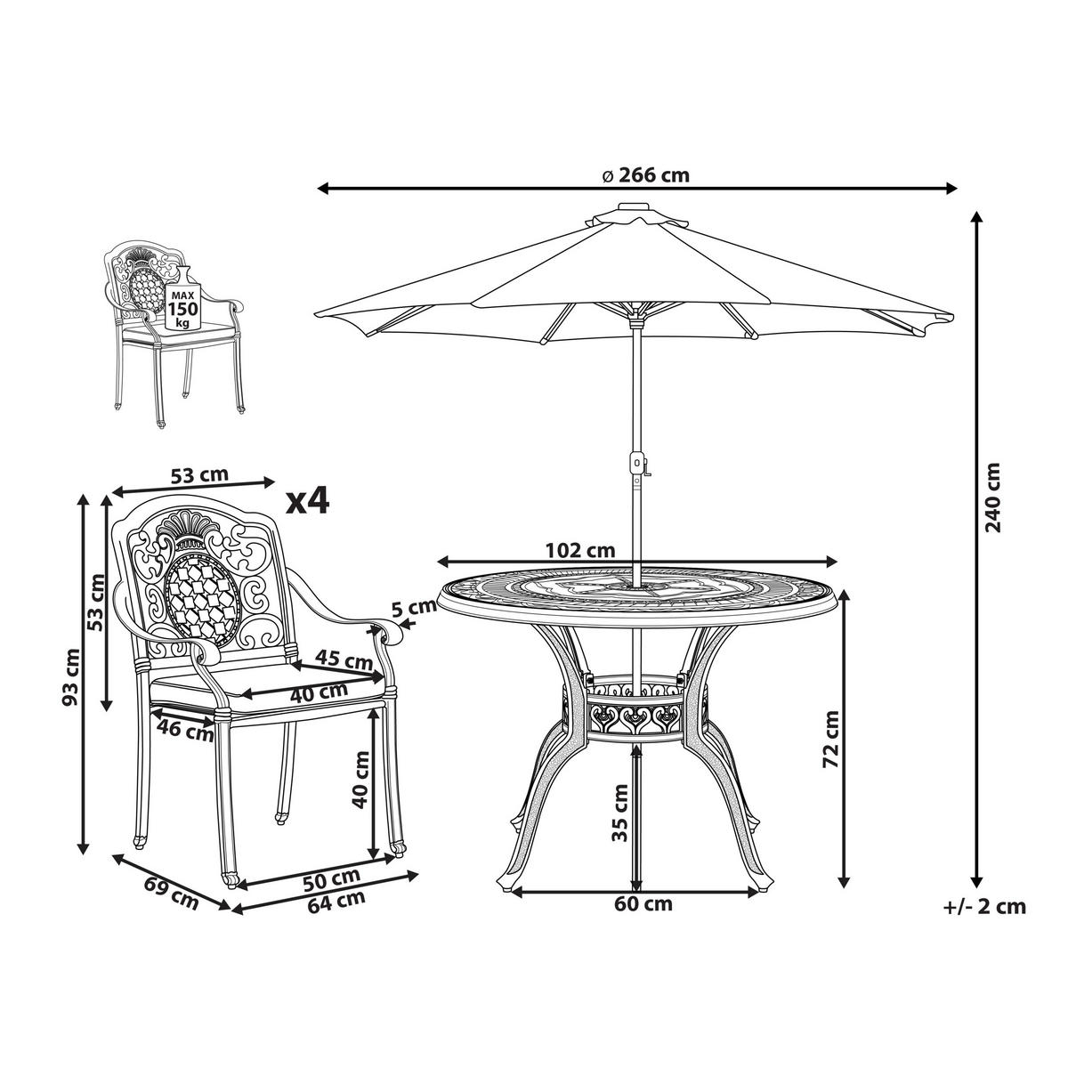 GARTENMÖBEL SET 4-Sitzer mit Sonnenschirm Aluminium dunkelbraun Salento - Beige/Braun, Metall - Beliani