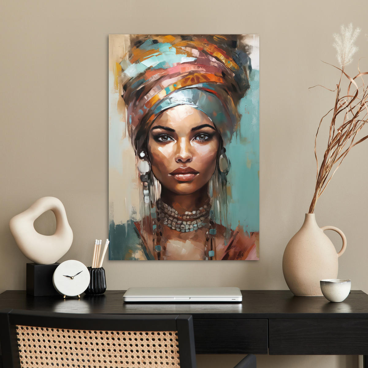 POSTER Frau - Kunst - Schmuck - Porträt 40x60 cm - Blaugrau, Papier (40/60/0.1cm) - MuchoWow