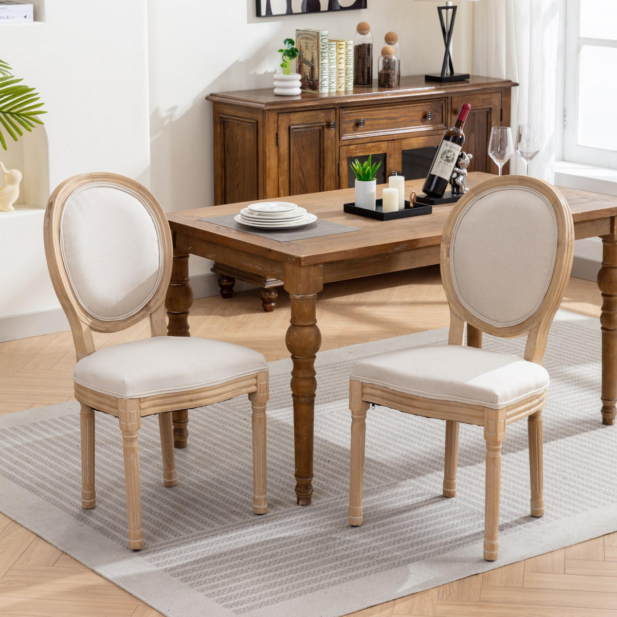 STUHL-SET DE-36323 2 Stück mit antikem Holzrahmen Beige - Beige, Holz (49/95/59.5cm) - ComfortXL