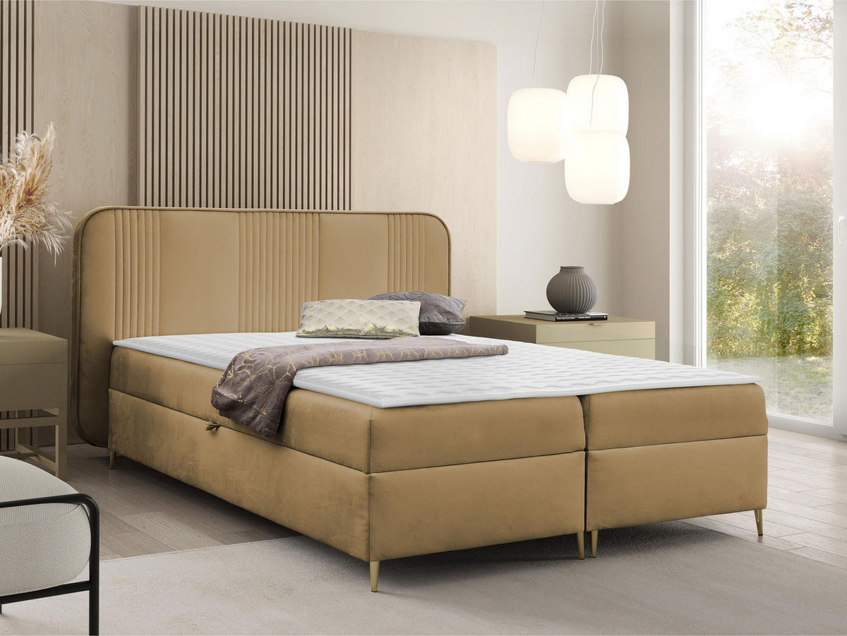 BOXBETT Fandy - Goldfarben/Braun, Holz/Textil (140/200cm) - MIRJAN24