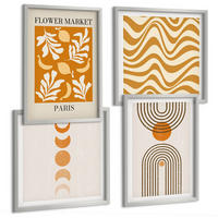 BILDER SET 4er Set - 50x50 cm & 40x60 cm Silberner Rahmen - Geometrische Pflanzenmuster - Silberfarben, Kunststoff (50/50cm) - TULUP