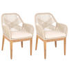 GARTENSTUHL 2er-Set HxBxT 85x58x59cm Sitzhöhe 47cm wetterfest Seilgeflecht Rope Holz Akazie Beige Kissen Creme-Weiß - Beige, Holz (58/85/59cm) - PROREGAL