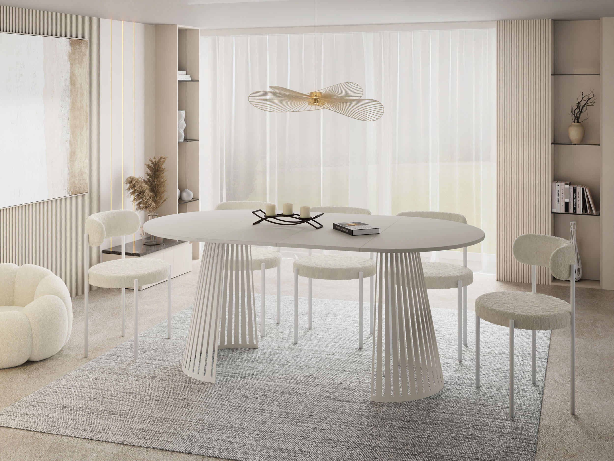 ESSTISCH Naro rund ausziehbar mit Lamellen-Metallgestell in Beige Kaschmir, Beige Cashmere 120-200/120/76 cm - Kaschmir/Beige, Holzwerkstoff/Metall (120/120/76cm) - WFL GROUP