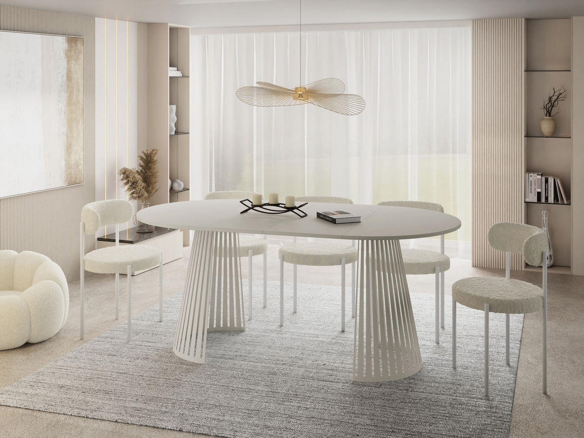 ESSTISCH Naro rund ausziehbar mit Lamellen-Metallgestell in Beige Kaschmir, Beige Cashmere 120-200/120/76 cm - Kaschmir/Beige, Holzwerkstoff/Metall (120/120/76cm) - WFL GROUP