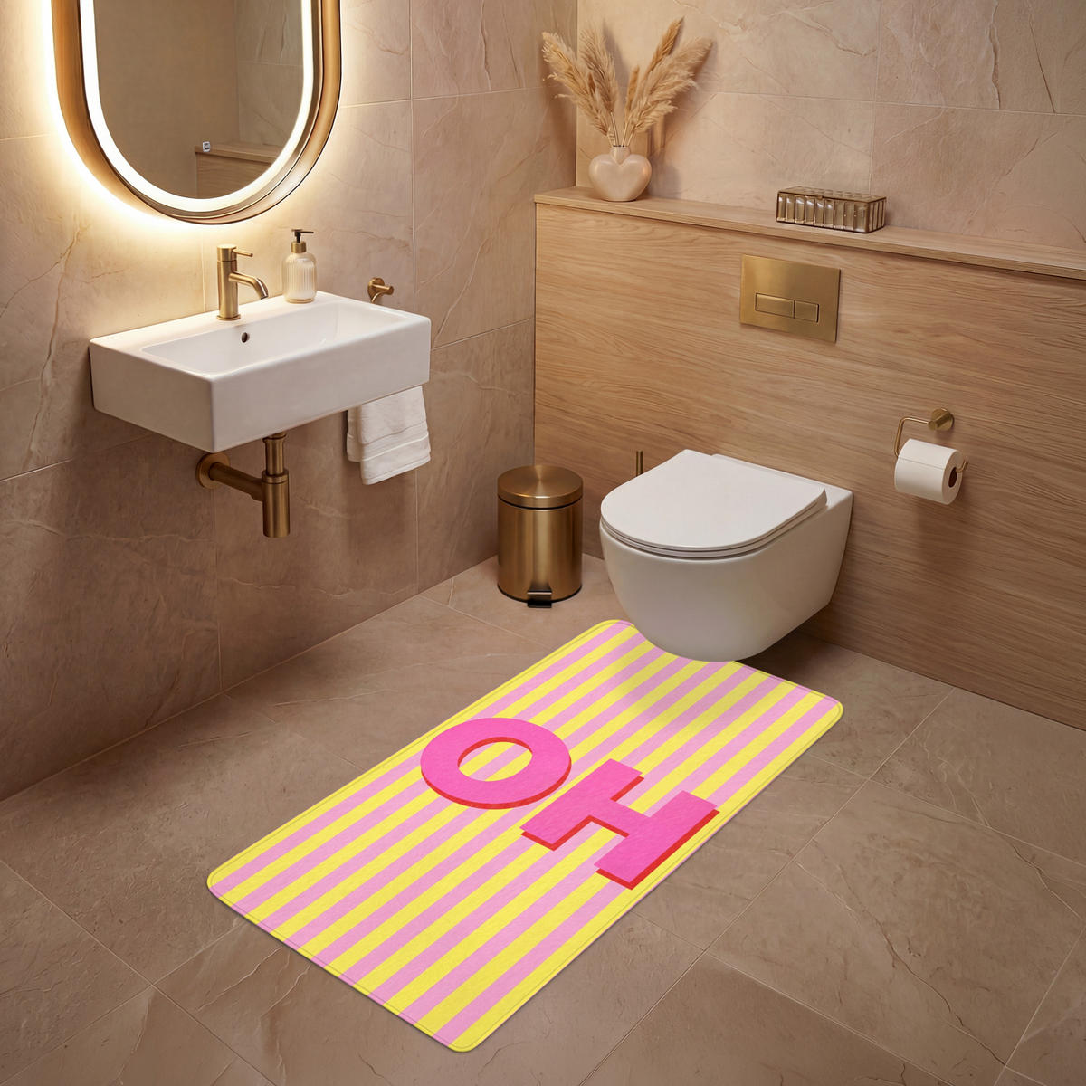 WC-VORLEGER Text - Streifen - Rosa Toilettenvorleger 60x120 cm - Multicolor, Kunststoff/Textil (60/120cm) - OnlyWow