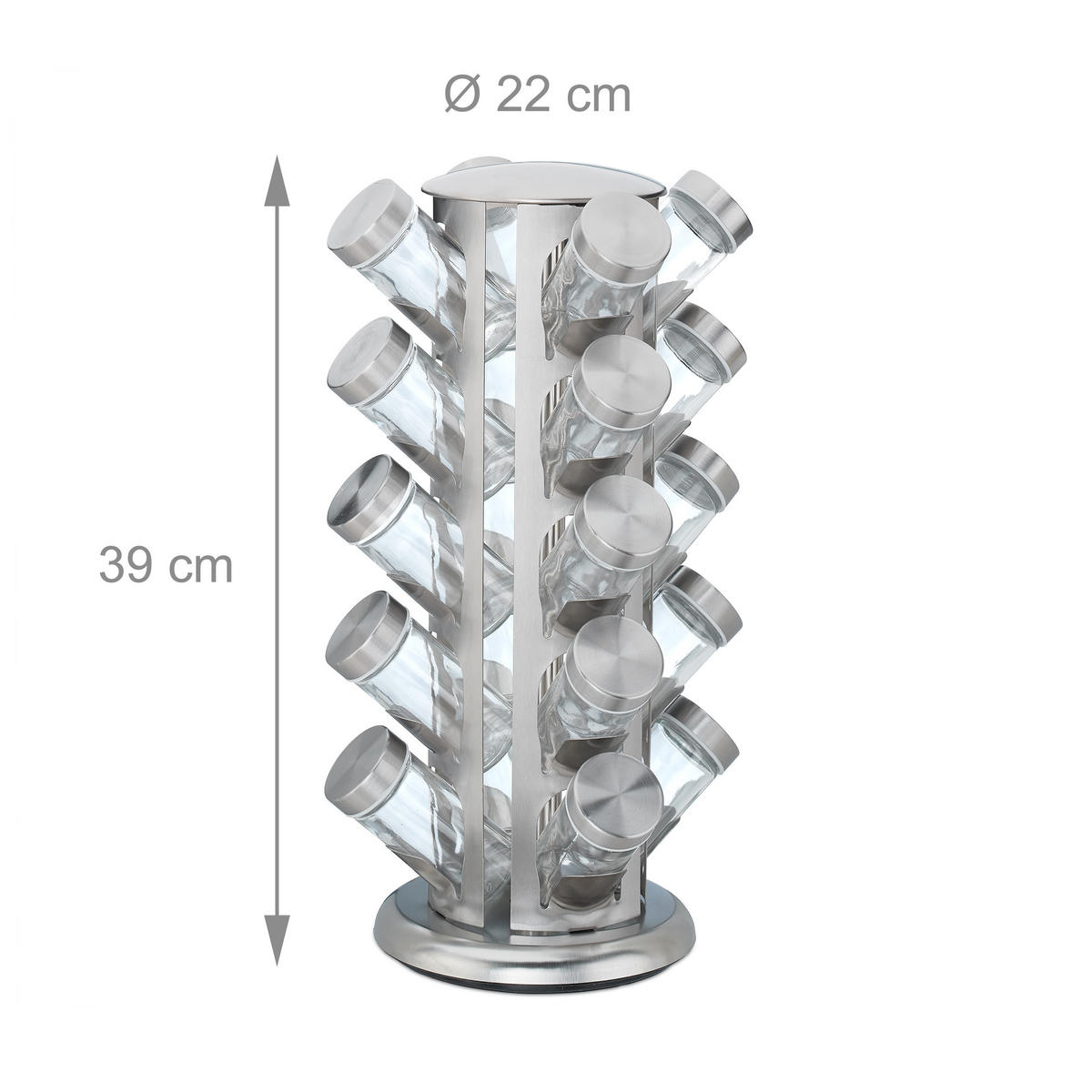 GEWÜRZKARUSSELL Silber Edelstahl drehbar 20er-Set - Silberfarben, Glas/Metall (22/39/22cm) - Relaxdays