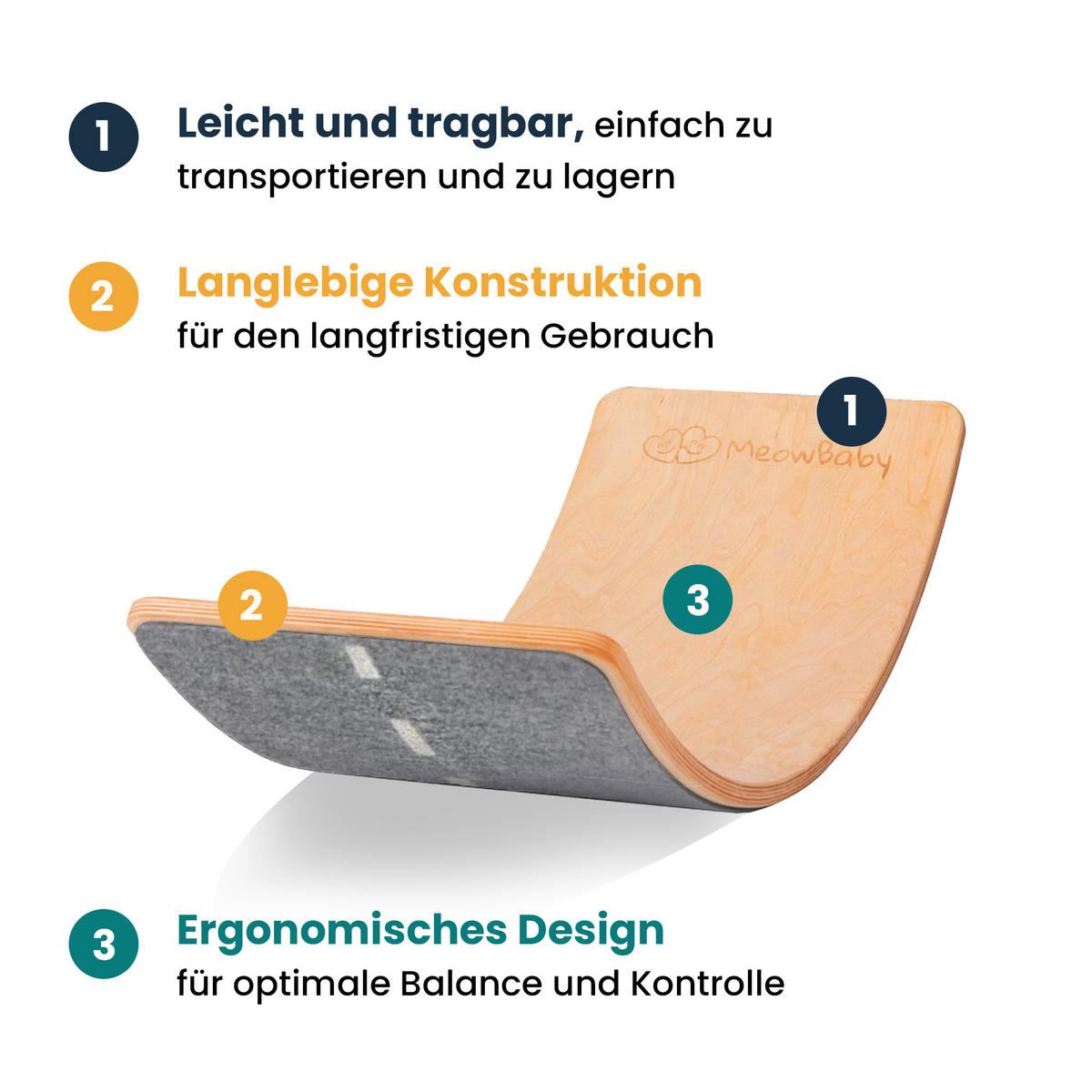 BALANCIERBRETT für Kinder 80x30cm, Balance Board, Naturholz - Naturfarben, Holz (30/18/80cm) - MeowBaby