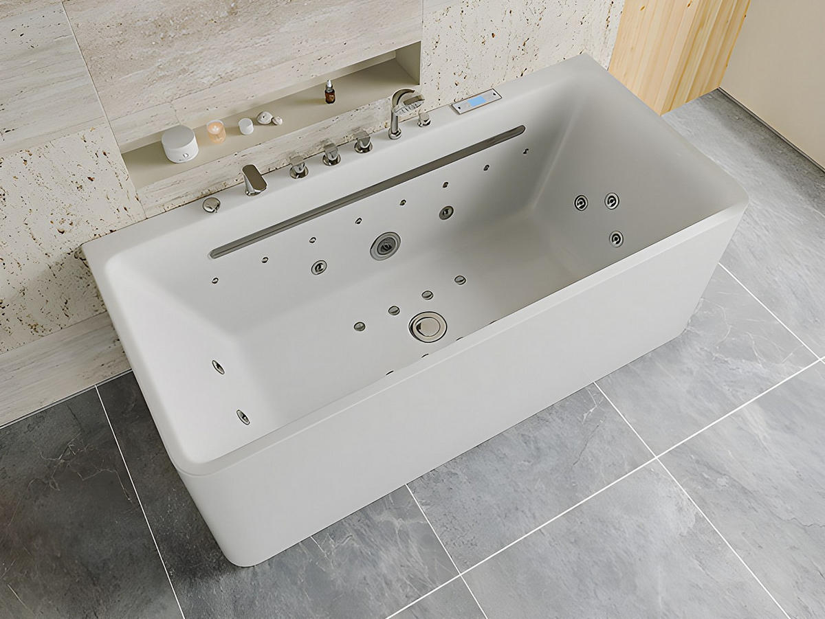 WHIRLPOOLBADEWANNE - 1 -Sitzer - Acryl - weiß - KIRANA - Weiß, Kunststoff (170/58/74cm) - Vente-Unique