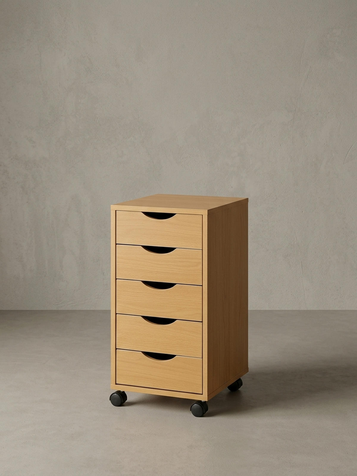ROLLCONTAINER – Buche, 5 Schubladen, Schreibtischcontainer, Rollen - Schwarz/Braun, Holz/Kunststoff (33/64/38cm) - KADIMA DESIGN