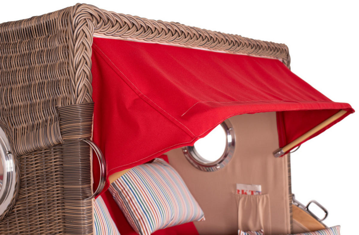 STRANDKORB Düne Grande Bullauge Teak PE Grey Dessin 585 - Rot/Braun, Metall (142/170/95cm) - Mr. Deko