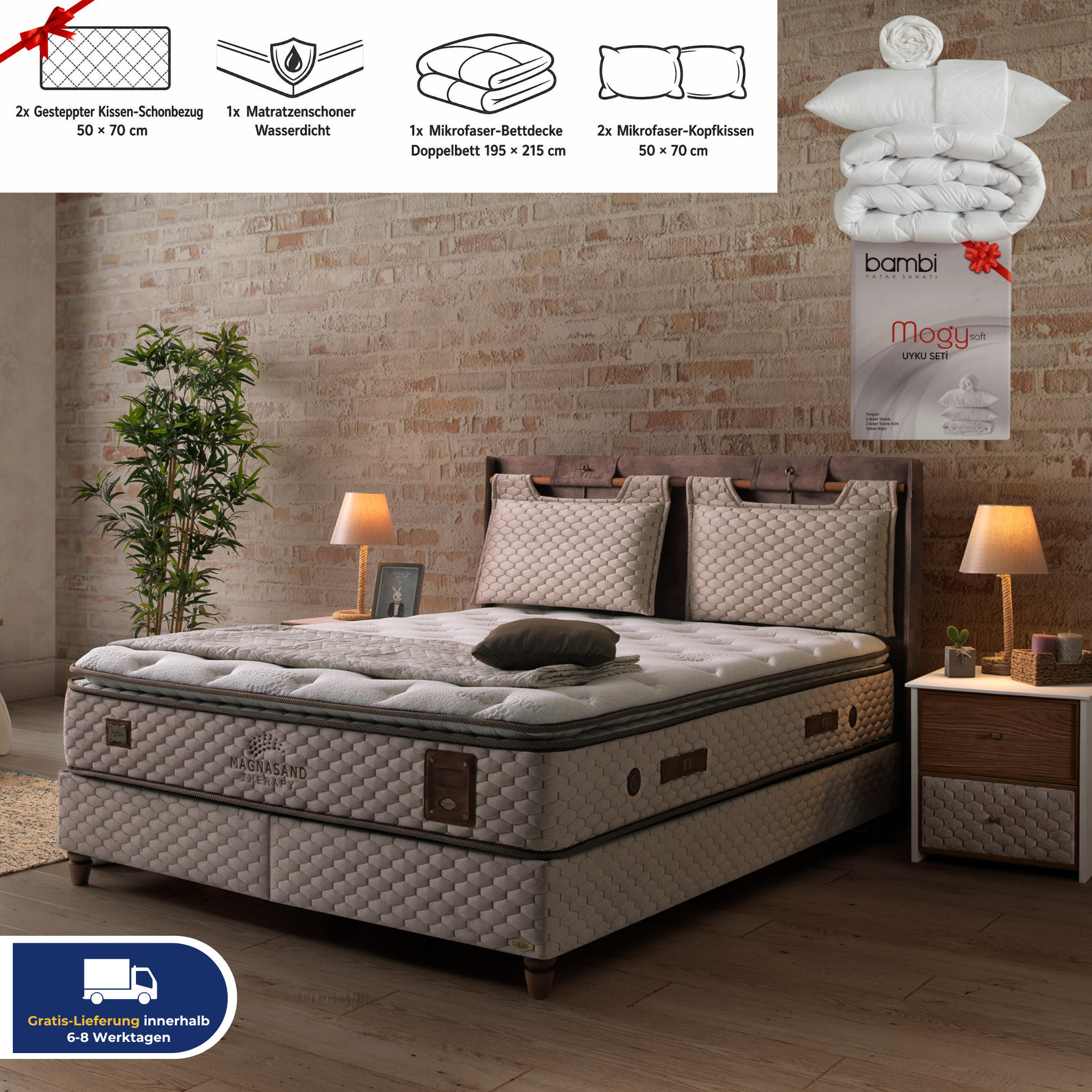 BOXSPRINGBETT Bambi Bett mit Matratze Boxspringbett 160x200 Magnasand Therapy - Braun, Holz/Metall (160/200cm) - Bambi