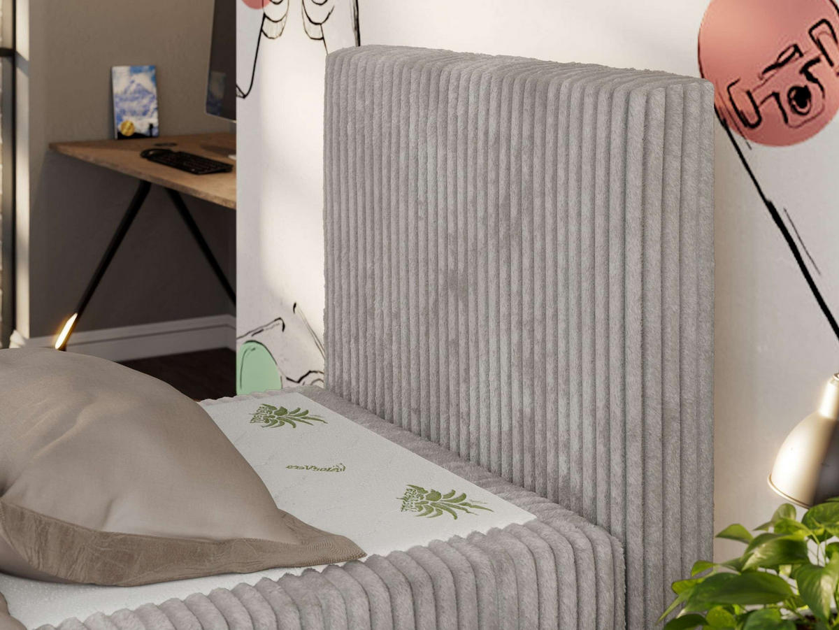 MLÁDEŽNÍ POSTEL TILIO DUO 90/200 - Světle šedá Manšestr - H3 - Pravá - světle šedá, textil (90/200cm) - MKS