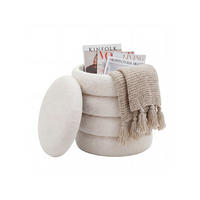 SITZHOCKER RHONE, Teddystoff, mit Textilbezug, Creme, Ø 40 x 45 cm - Beige/Creme, Textil (40/45/40cm) - KADIMA DESIGN