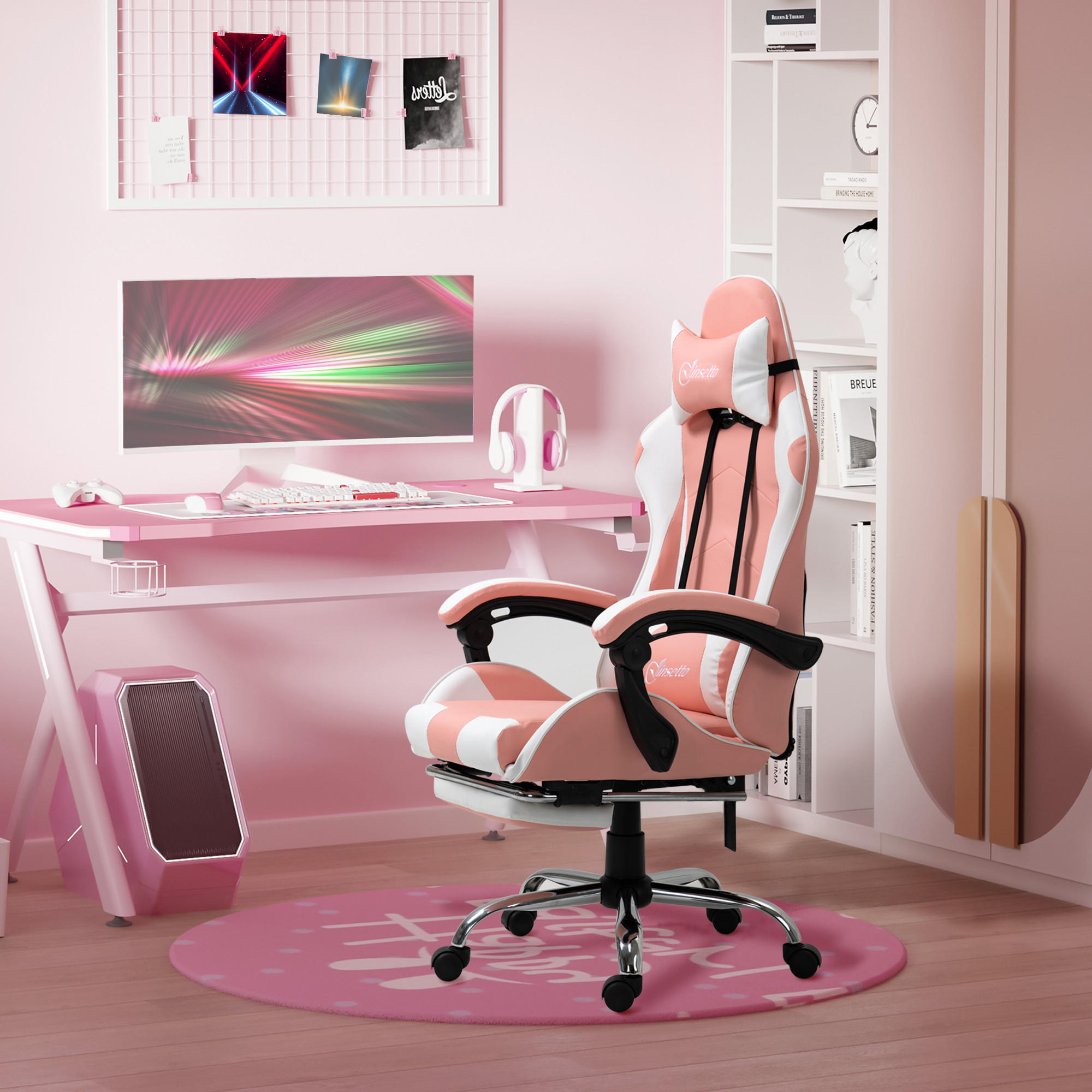 GAMINGSTUHL, Kunstleder, PVC, Rosa+Weiß - Multicolor, Kunststoff (67/127/64cm) - Vinsetto