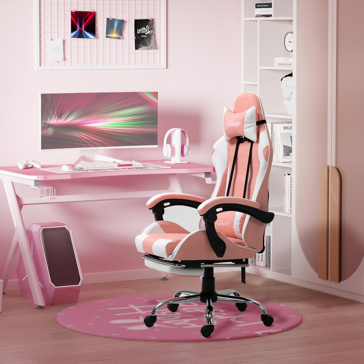 GAMINGSTUHL, Kunstleder, PVC, Rosa+Weiß - Multicolor, Kunststoff (67/127/64cm) - Vinsetto