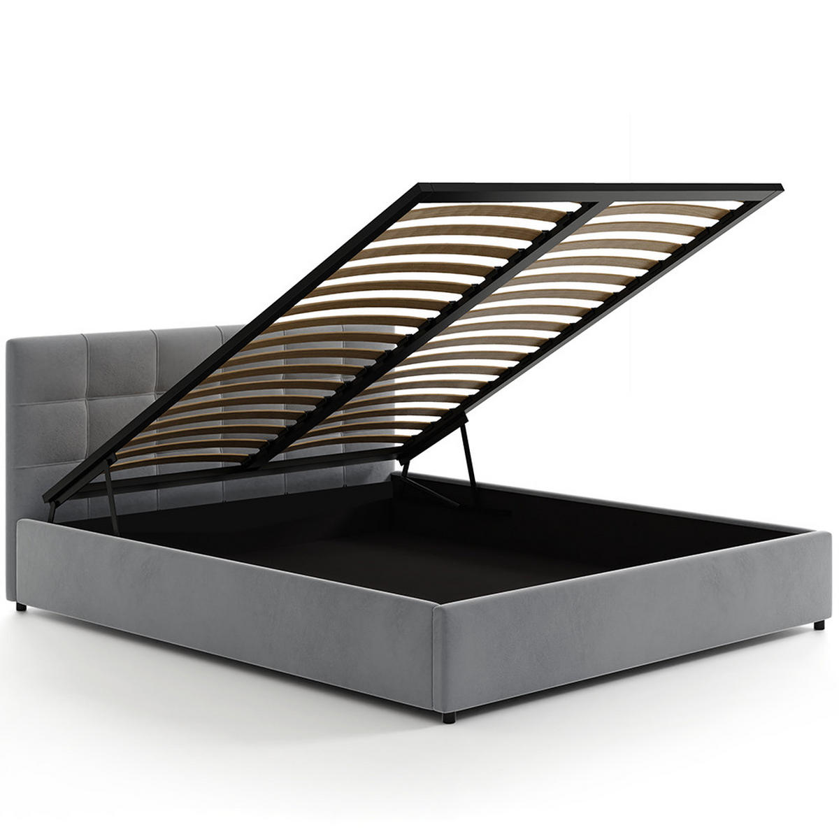 POLSTERBETT 140×200 mit Bettkasten und Lattenrost Mira HLR-22 Grau Velours - Grau, Holz (140/200cm) - Jana