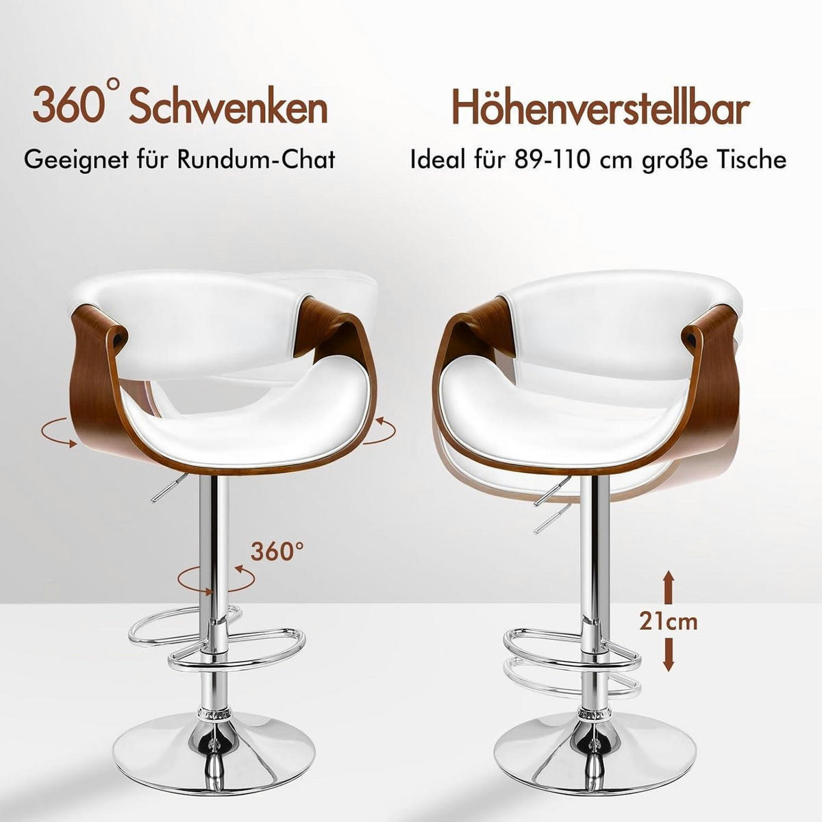 BARHOCKER mit Holzrückenlehne Weiß Höhenverstellbar 360° drehbar - Weiß, Kunststoff (40/110/40cm)