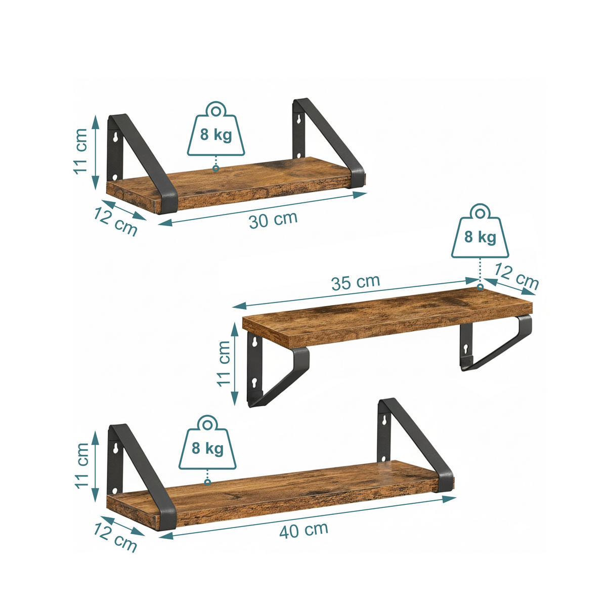 WANDREGAL-SET - Braun, Holzwerkstoff/Metall (40/11/12cm) - Relaxdays