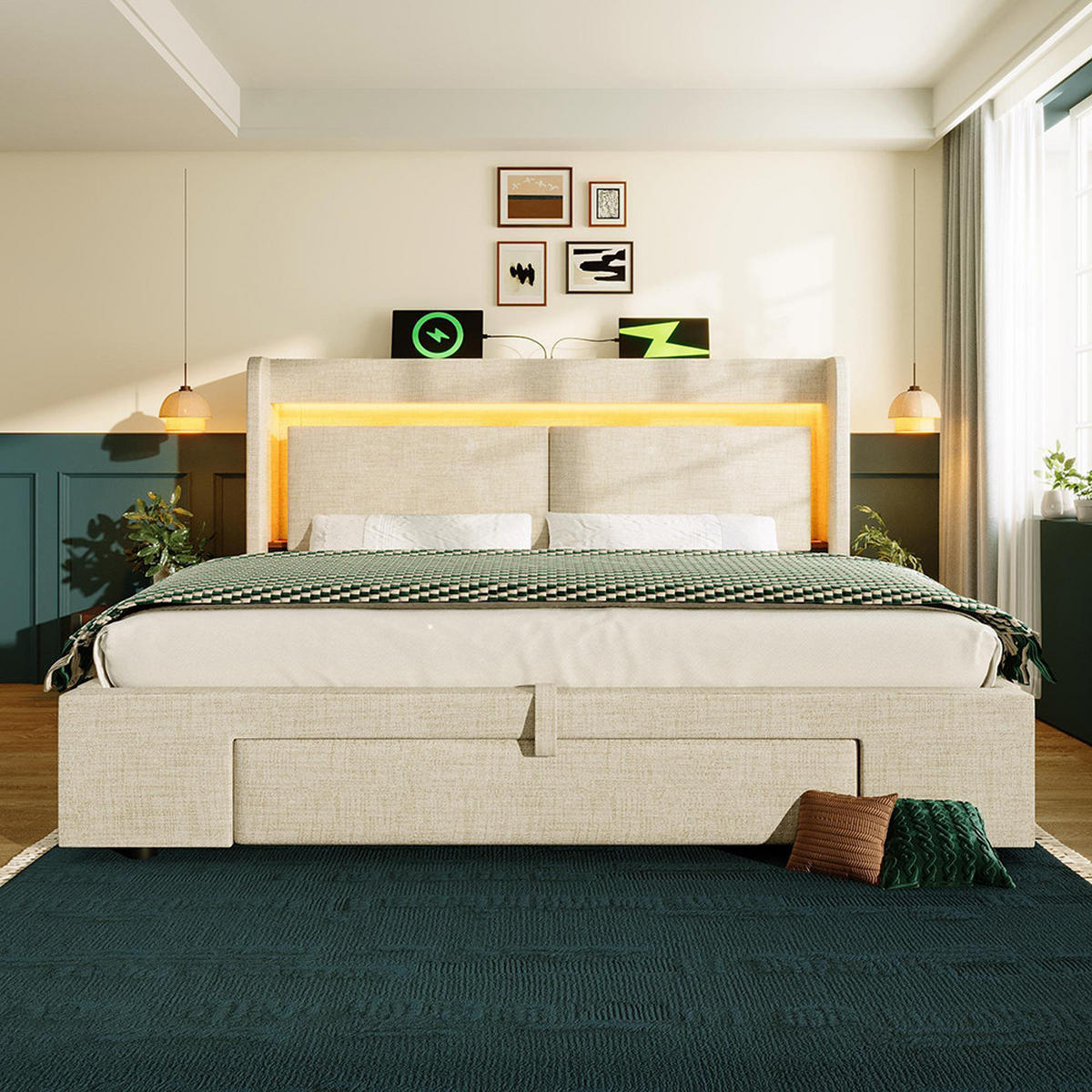 POLSTERBETT 140x200 cm Mit Matratze,Leinen in Beige - Beige, Textil (140/200cm)