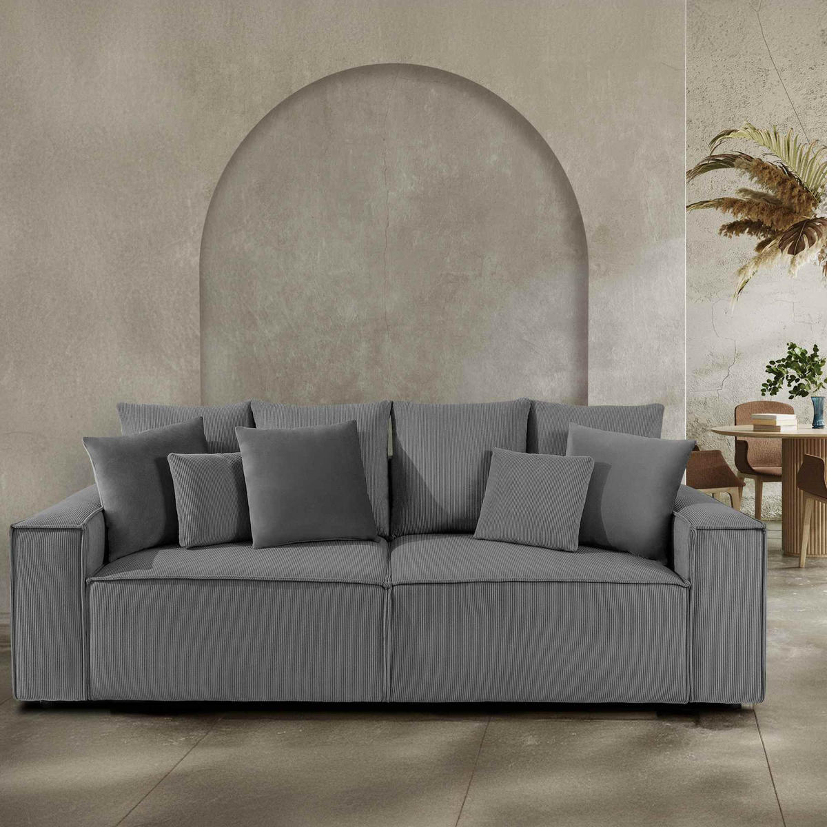 SCHLAFSOFA NAPI III 3-sitzer mit Kissen,Grau - Grau, Holz/Textil (244/89/101cm) - KONSIMO®