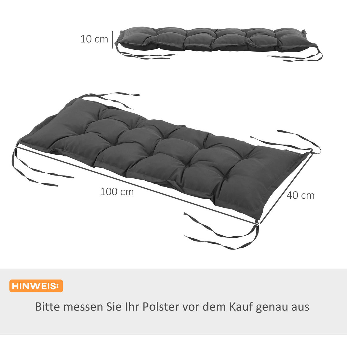 SITZKISSEN DE-08970 Dunkelgrau - Dunkelgrau, Textil (100/40/10cm) - ComfortXL