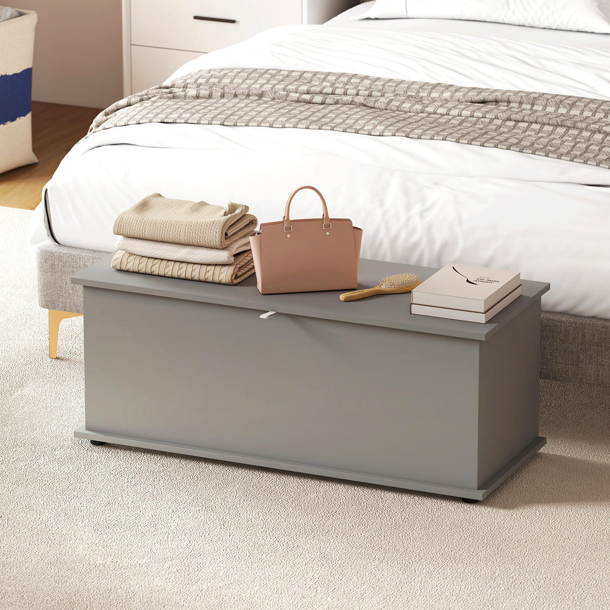 KISSENBOX DE-12477 mit klappdeckel 100/40/40 cm Grau - Grau, Holzwerkstoff (40/40/100cm) - ComfortXL