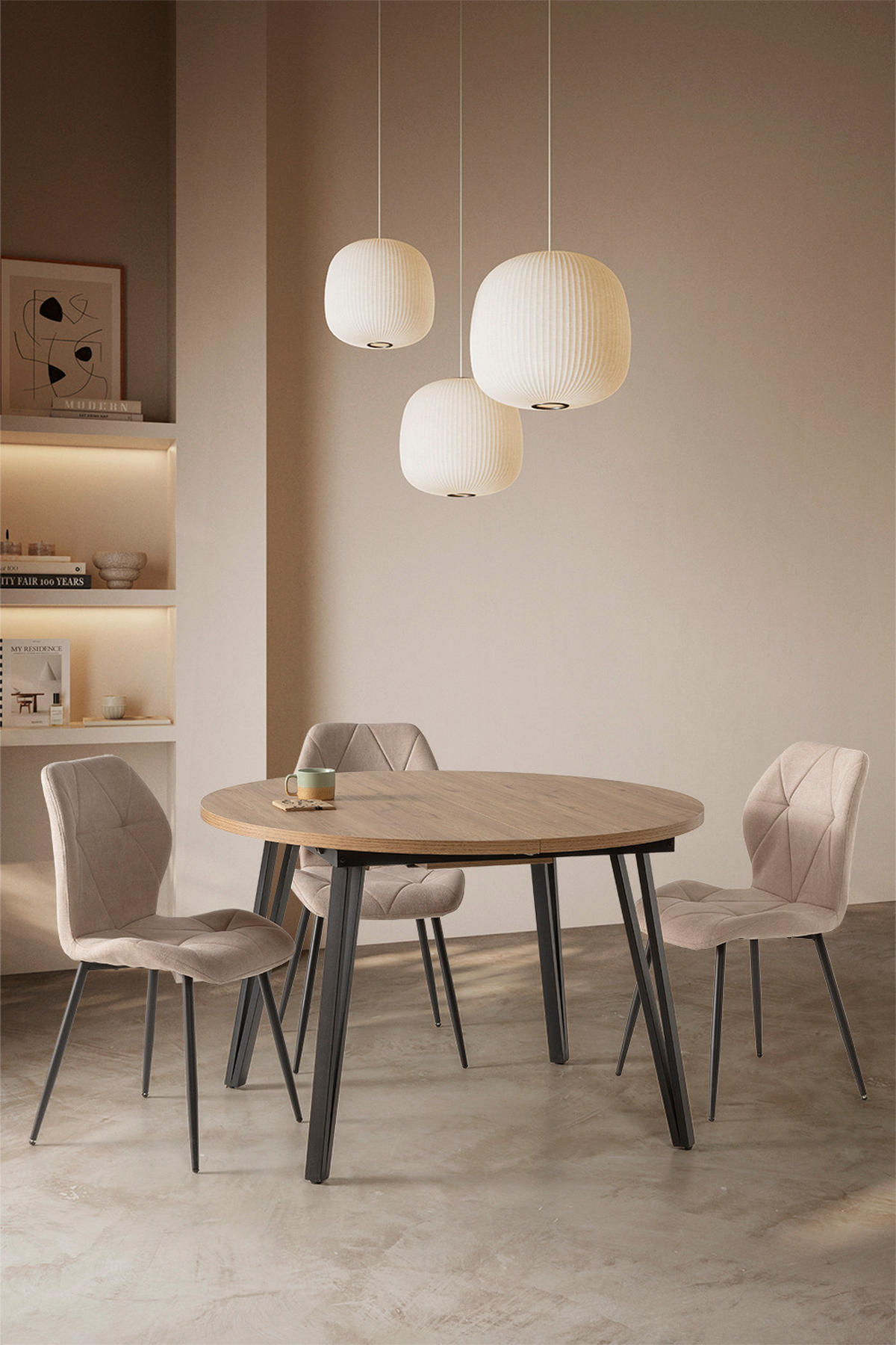 TISCH von 120 bis 150 cm mit schwarzen metallbeinen cleo 120/120/77 cm - Braun, Keramik (120/120/77cm) - Calicosy