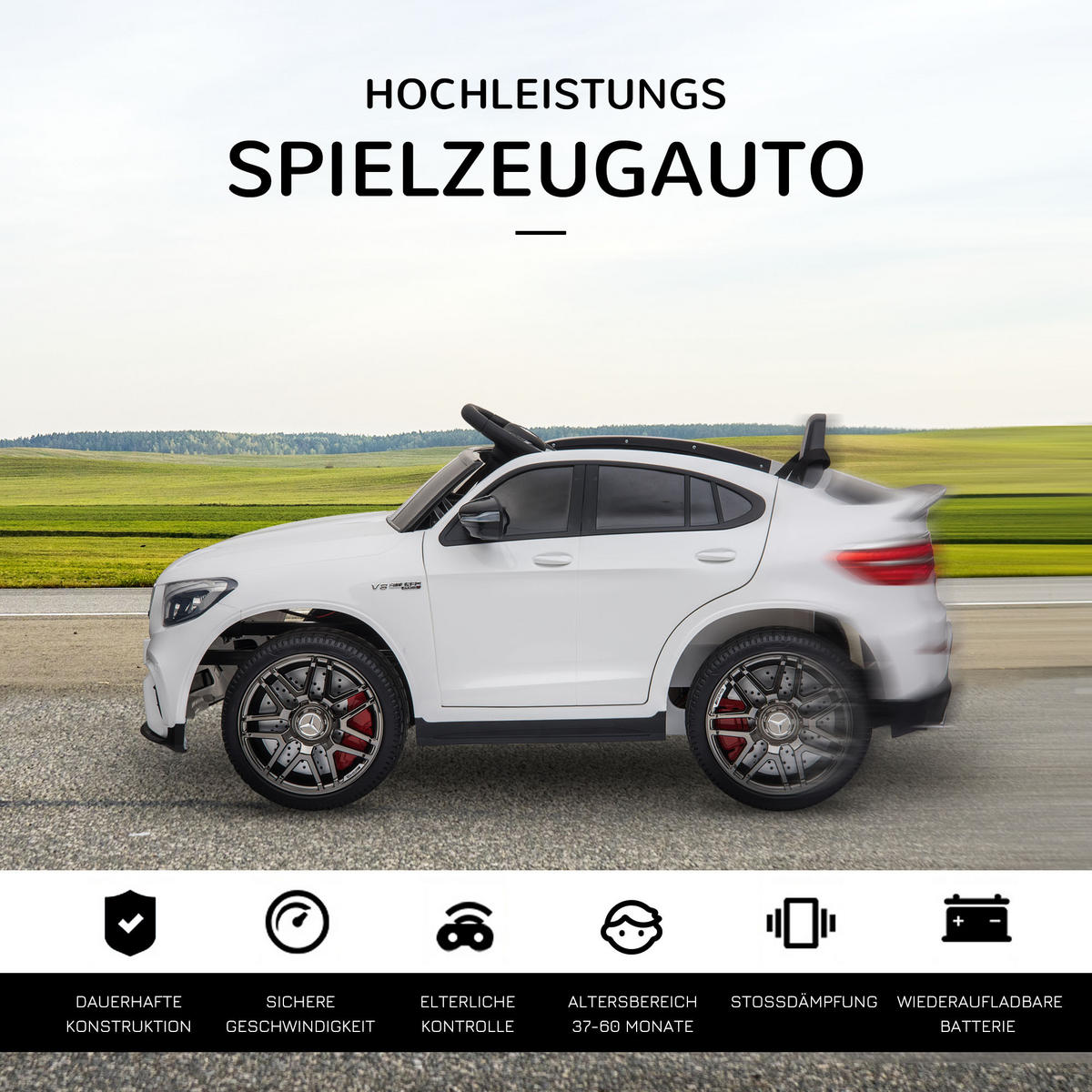 KINDER ELEKTROAUTO, Schwarz/Weiß, PP+ Metall - Weiß, Kunststoff (115/70/55cm) - HOMCOM