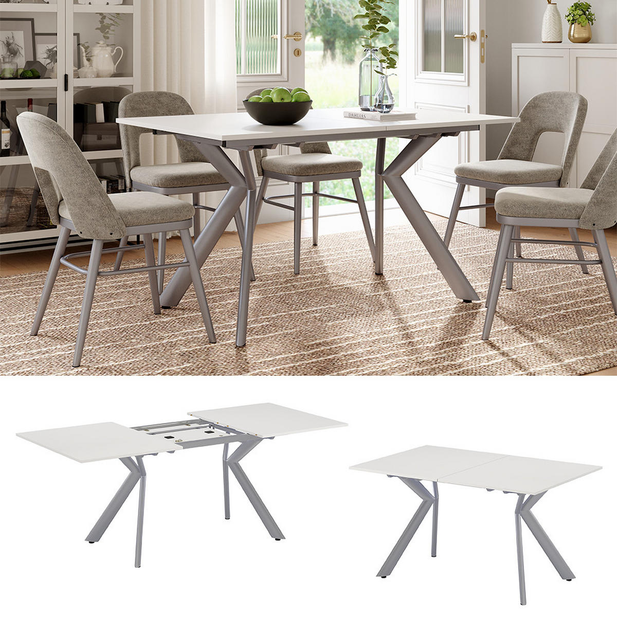 ESSTISCH Trill Weiß/Grau 140 x 90 cm ausziehbar - Weiß/Grau, Holzwerkstoff (90/140/76cm) - Vicco