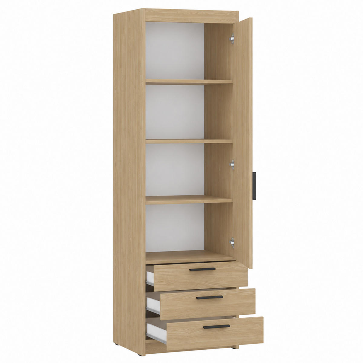 DREHTÜRENSCHRANK Elena mit 1 Tür und 3 Schubladen, Eiche Geölt - Eichefarben, Holzwerkstoff (60/190/53cm) - Beautysofa