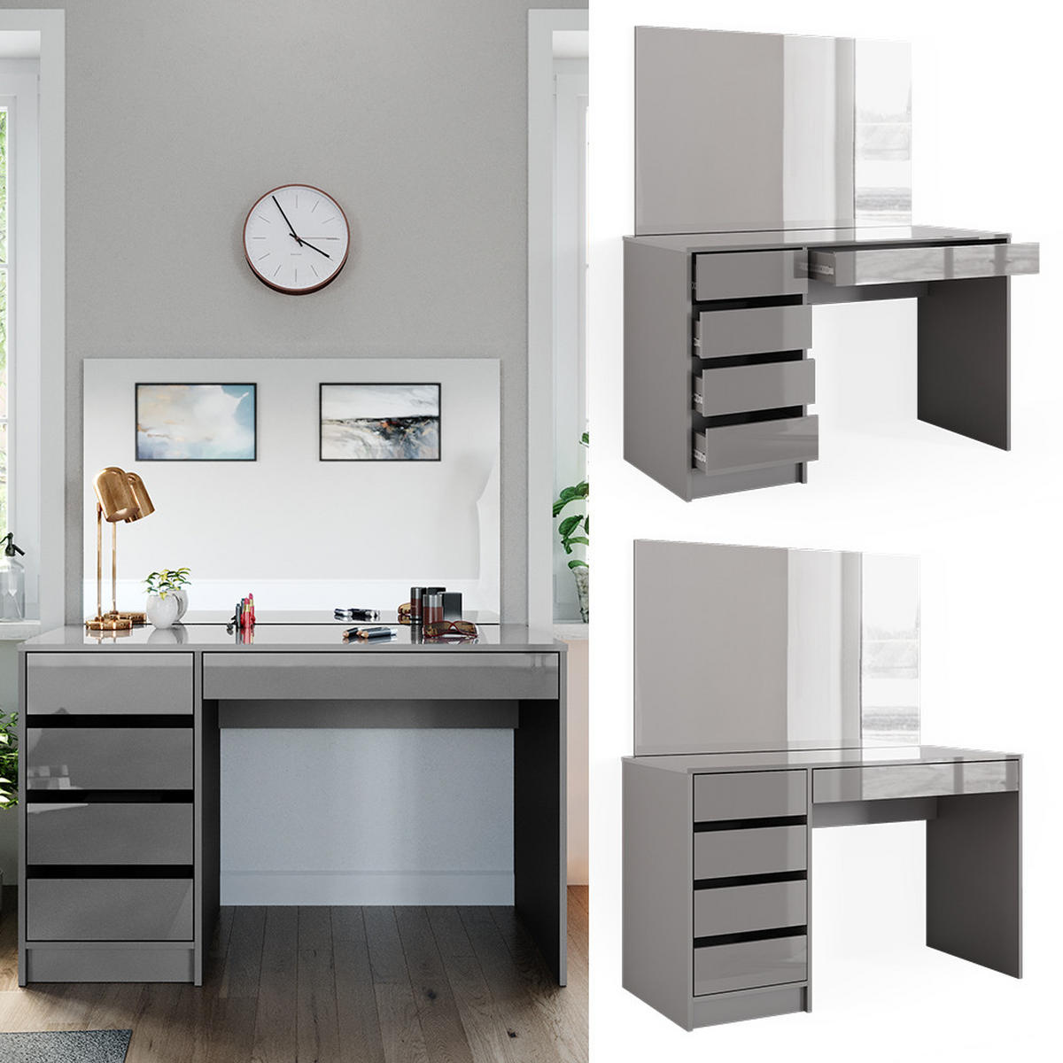 SCHMINKTISCH Sherry Grau 120 cm - Grau, Holzwerkstoff (120/75/55cm) - Vicco