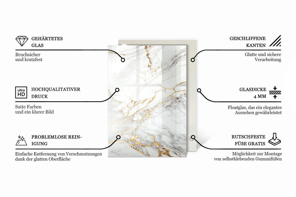 TISCHPLATTE 100x70 cm Marmorstruktur mit Textur - Creme, Glas (100/70/0.4cm) - TULUP