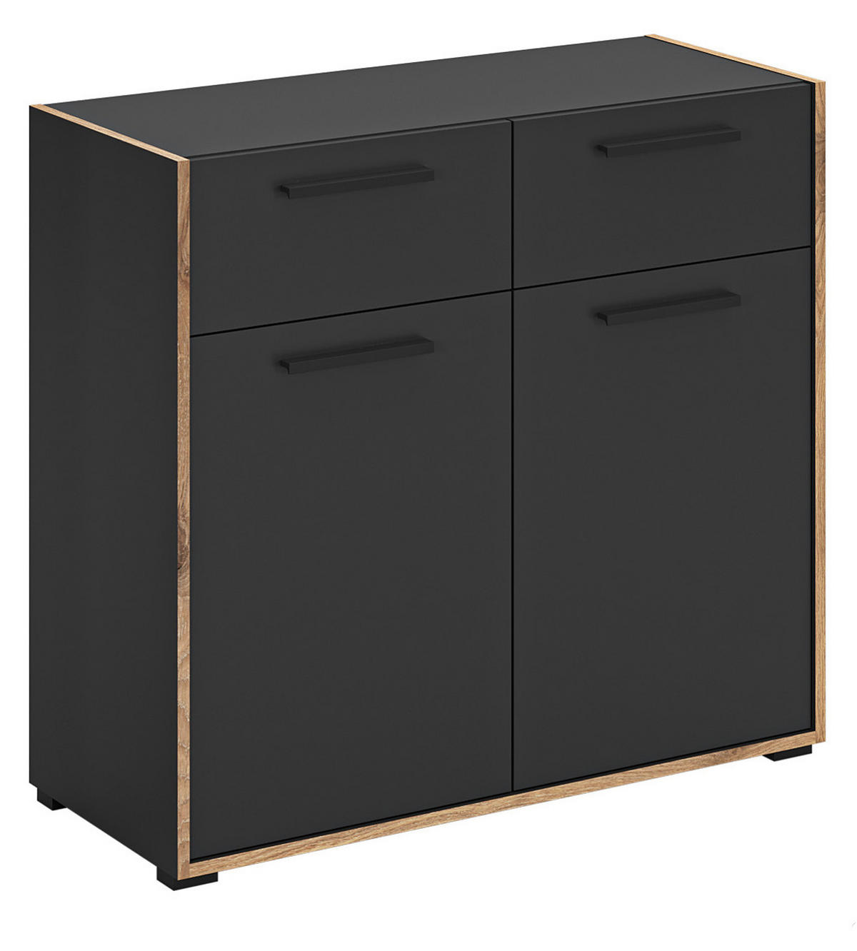 SCHUHSCHRANK grau, Nox Eiche 95 cm, Kommode mit 2 Schubkästen mit Vollauszug - Eichefarben/Schwarz, Holzwerkstoff/Kunststoff (95/86/37cm) - Inn.Furn