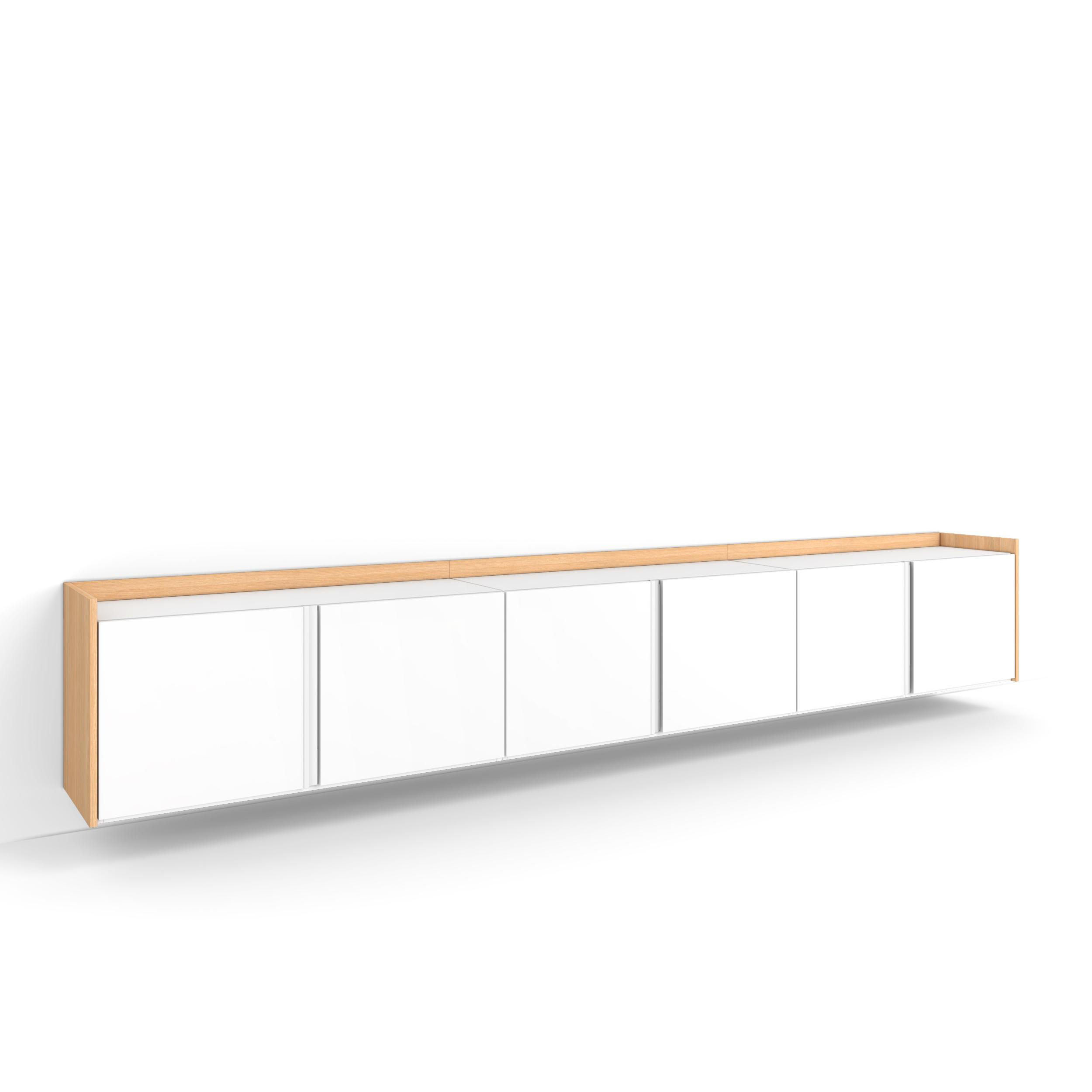 LOWBOARD, Weiß und Eiche, 309/35/50cm, Hängend - Weiß, Holzwerkstoff (309/50/35cm) - Skraut Home