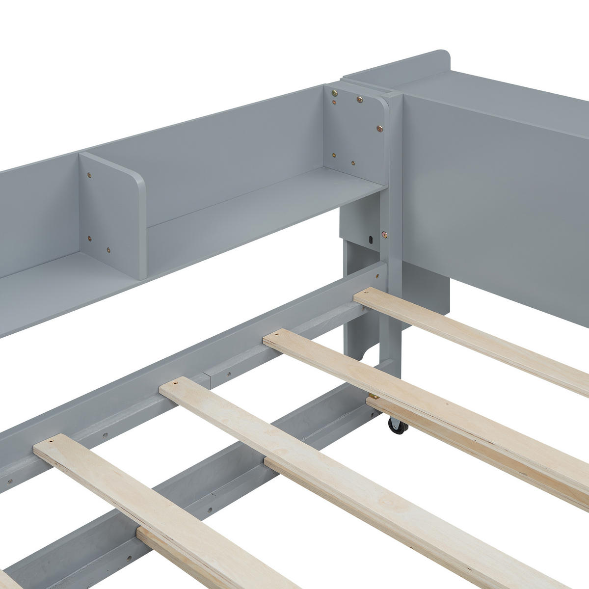 FLACHBETT 90x200cm Grau mit Ausziehbett Schreibtisch 3 Regale - Grau, Holz (90/200cm) - FLIEKS