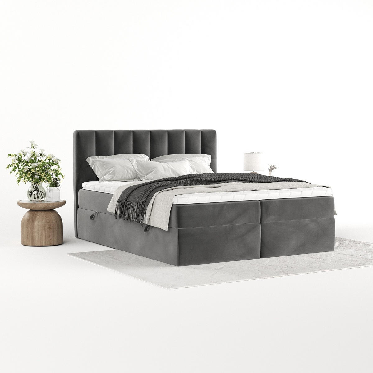 BOXBETT Bari 160/200 cm Grau im Kronos Stoff - Grau, Holz/Holzwerkstoff (160/200cm) - AltaBeds